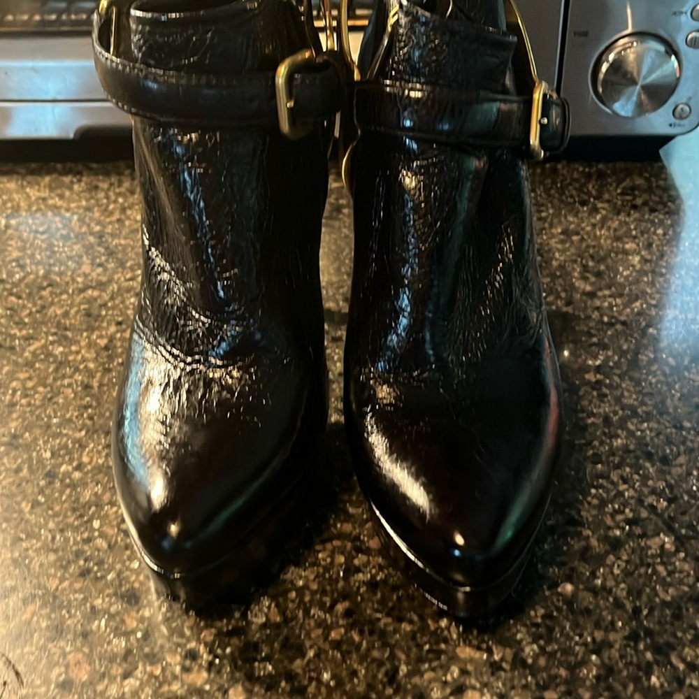 Prada side zip leather stirrup heels